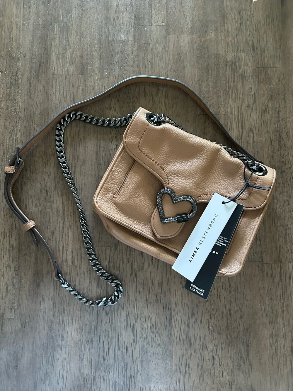 Aimee Kestenberg Tan Leather Heart-Accent Crossbody Bag